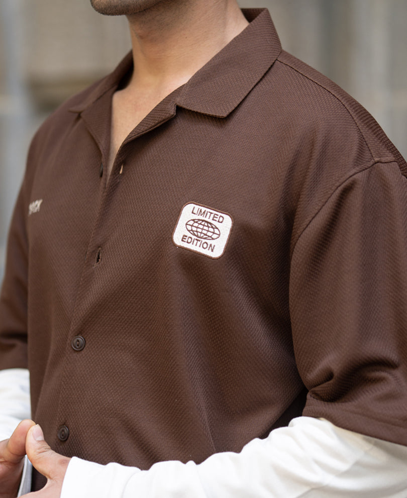 Brown Doctor Sleeve Jersey Shirt 100% Cotton