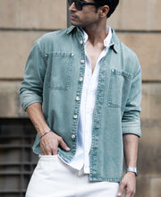 Mid Blue Washed Denim Shirt.