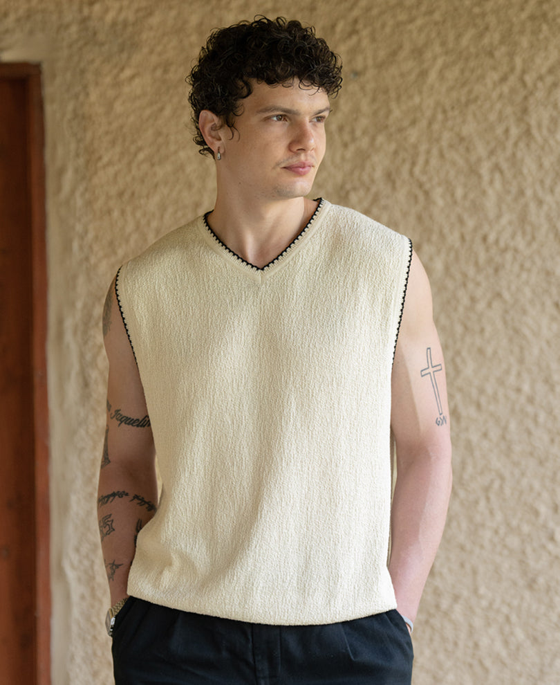 Cream Knit Structured Vest 100% Cotton