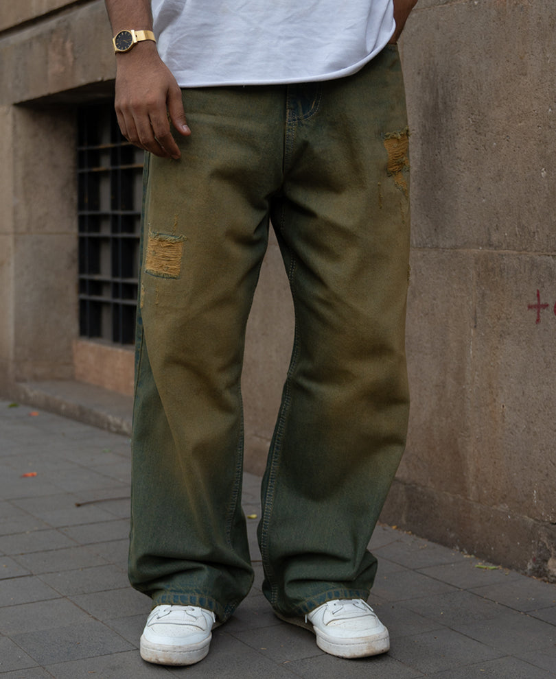 Tinted Blue Distressed Baggy Jeans