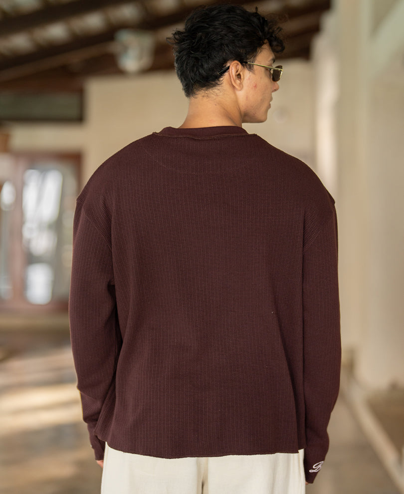 Brown Embroidered Structured T-Shirt