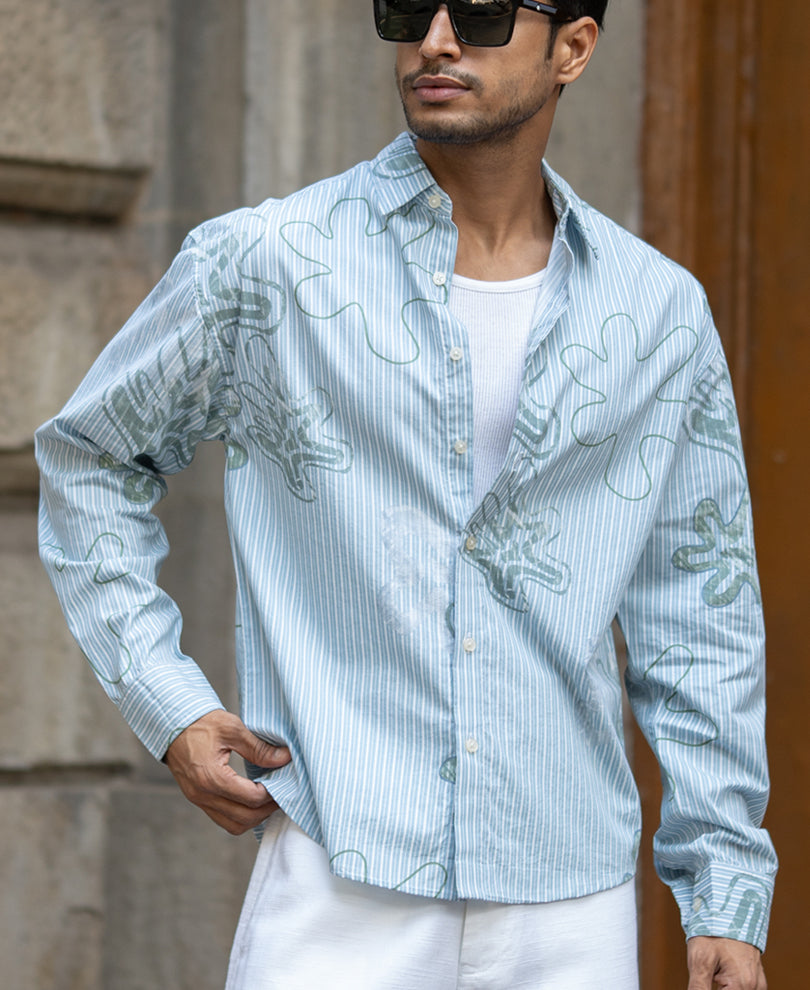 Blue Stripe Abstract Print Shirt.