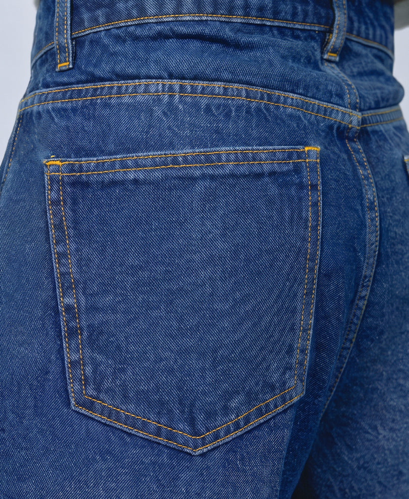 Blue Washed Paneled Denim Jeans