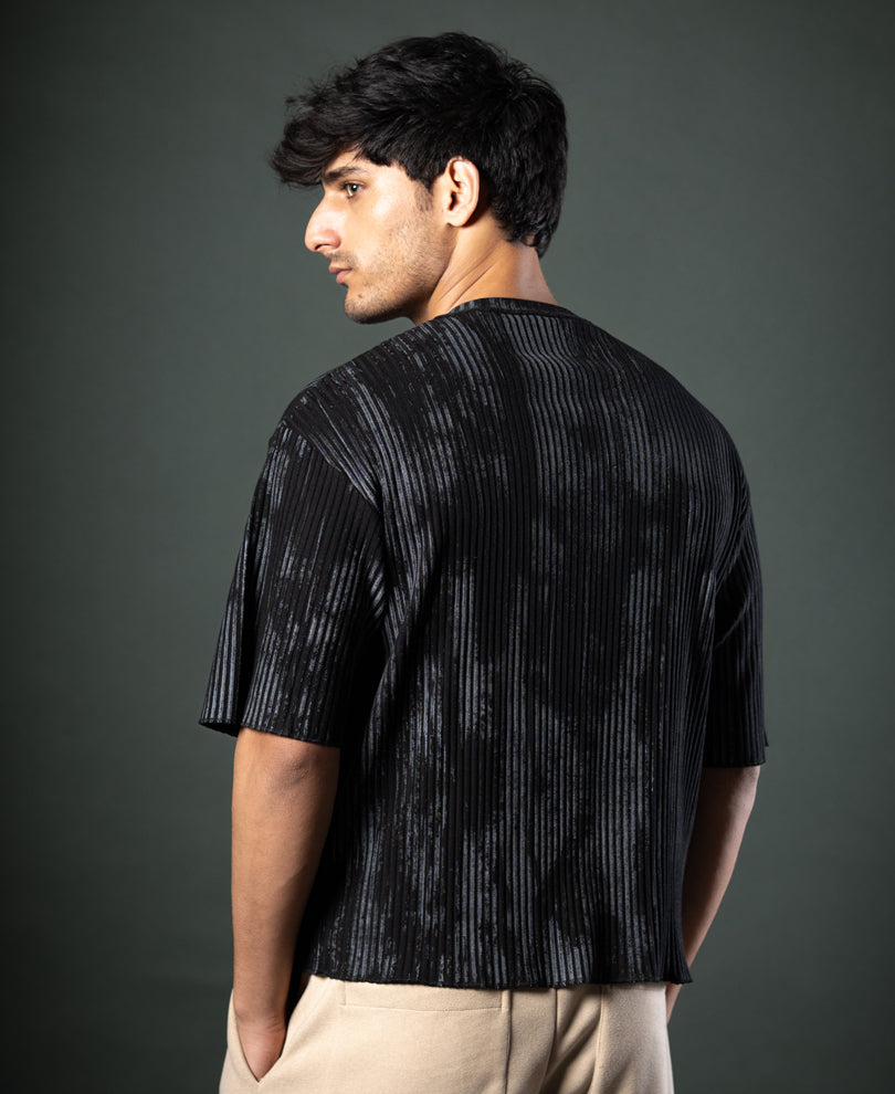 Black Printed Structure Stripe T-Shirt.