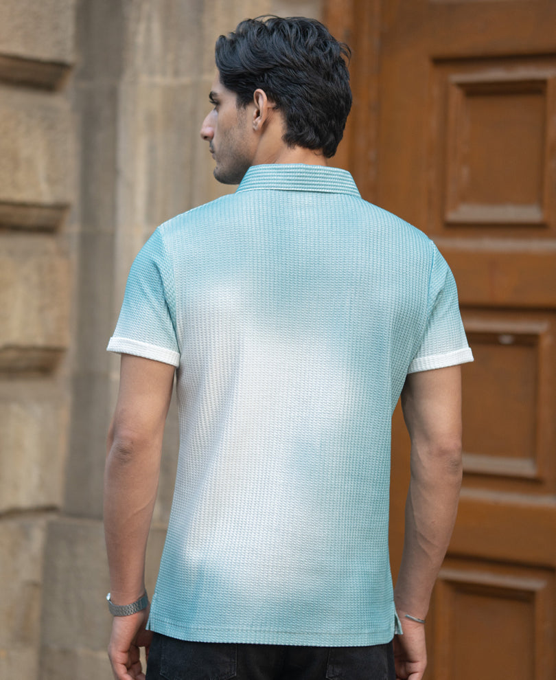 Aqua Blue Sprayed Polo T-Shirt.
