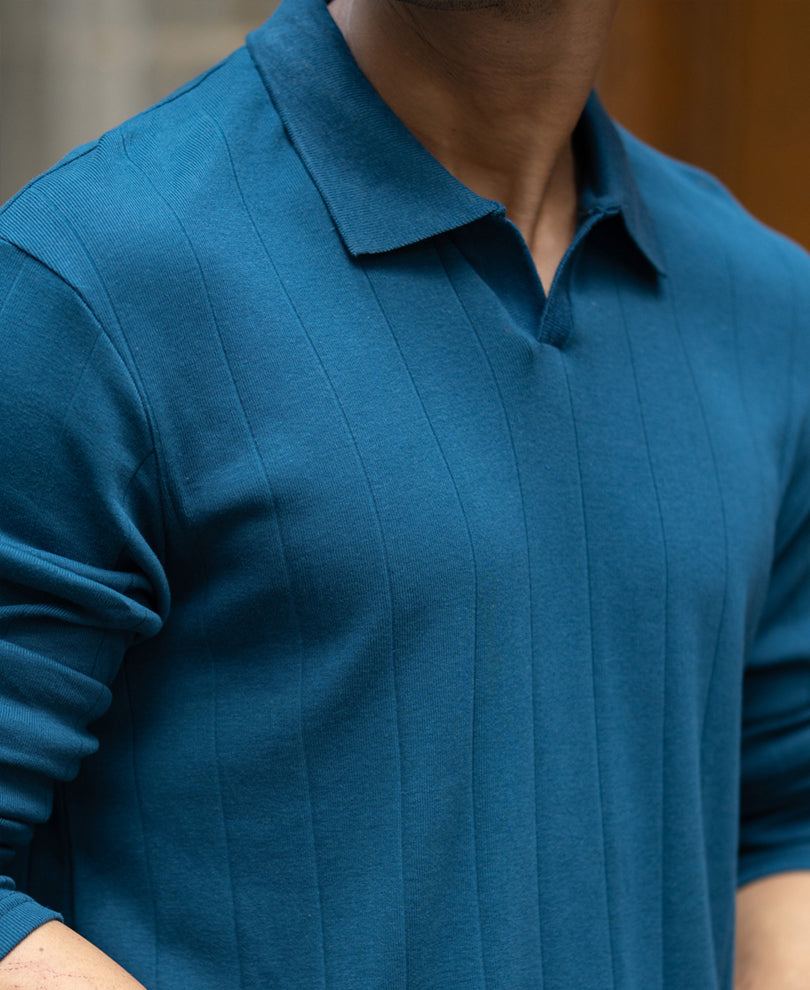Royal Blue Striped Knitted T-Shirt.
