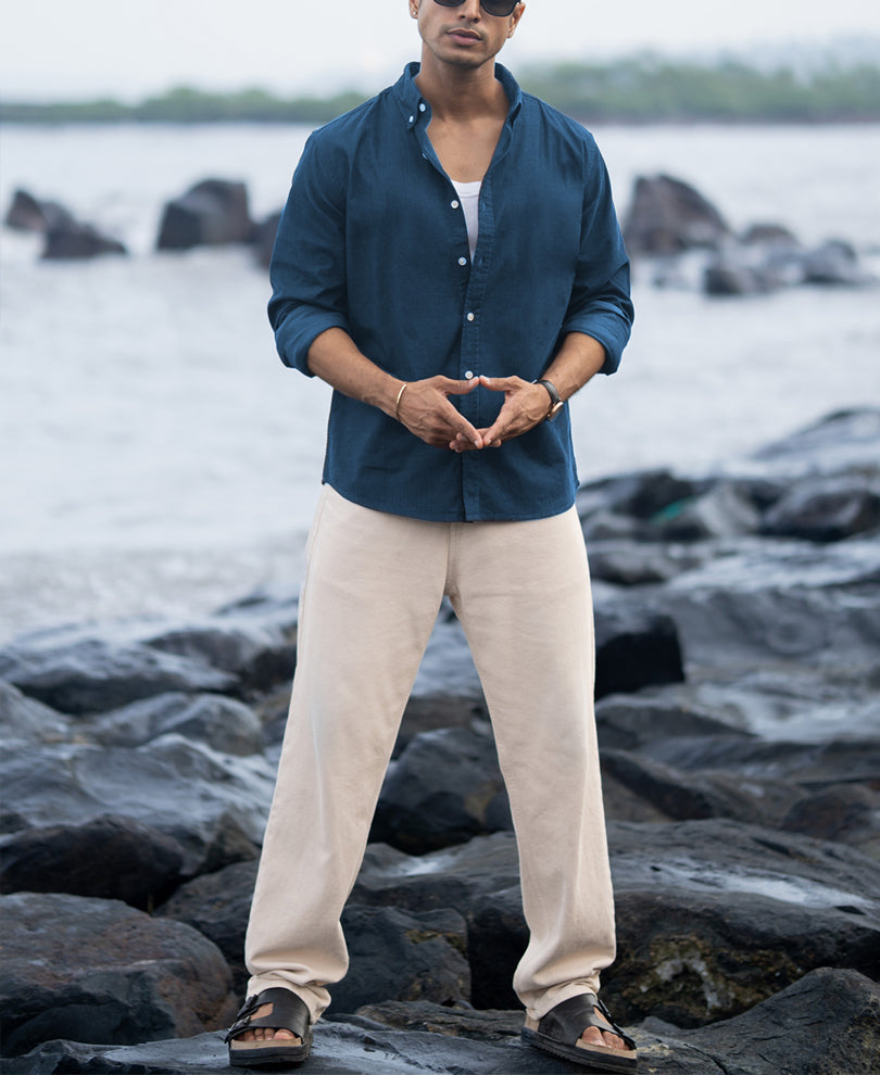 Moonlight Blue Linen Blend Shirt.