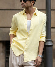 Yellow Crinkled Cotton Shirt.