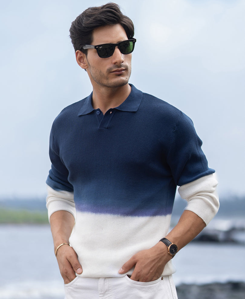 Dark Blue Knitted Ombre T-Shirt.