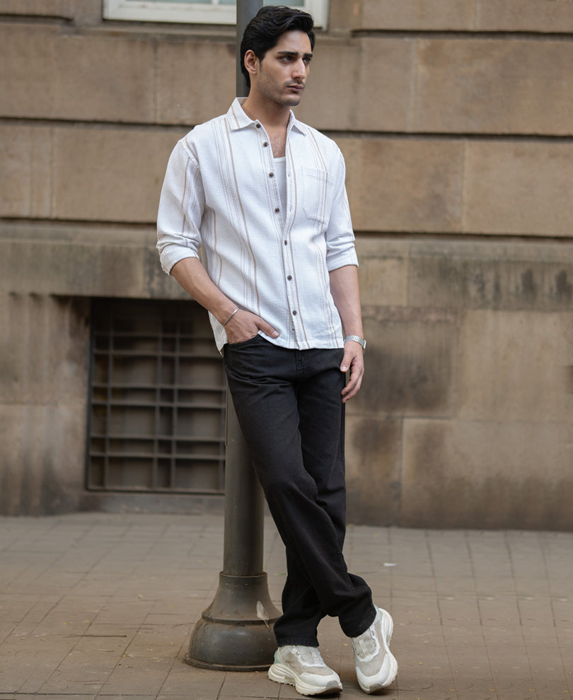 White Structured Striped Shirt.