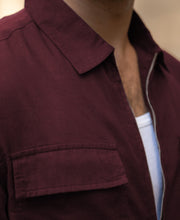 Wine Linen Blend Zipper Shirt.