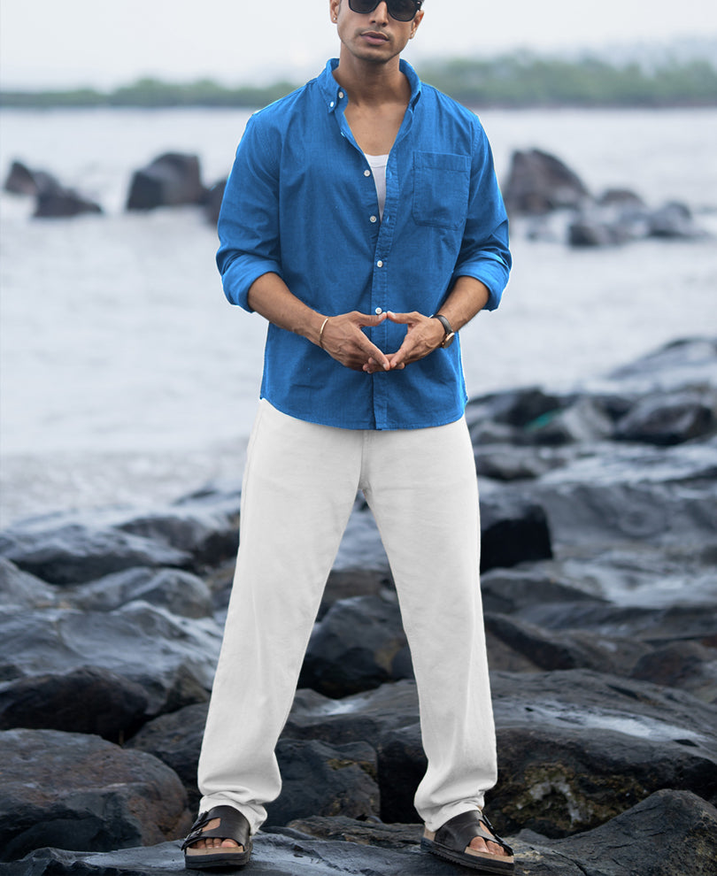 Cerulean Blue Linen Blend Shirt.