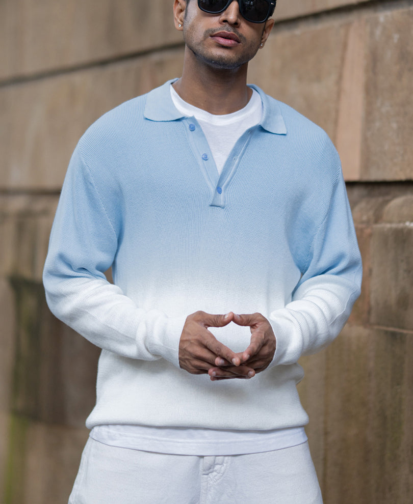 Light Blue Ombre Knit T-Shirt.