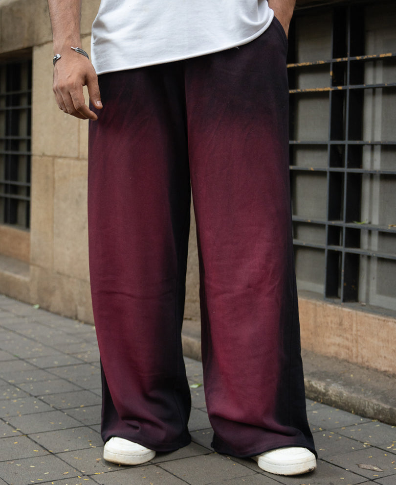 Maroon Sprayed Baggy Trackpants