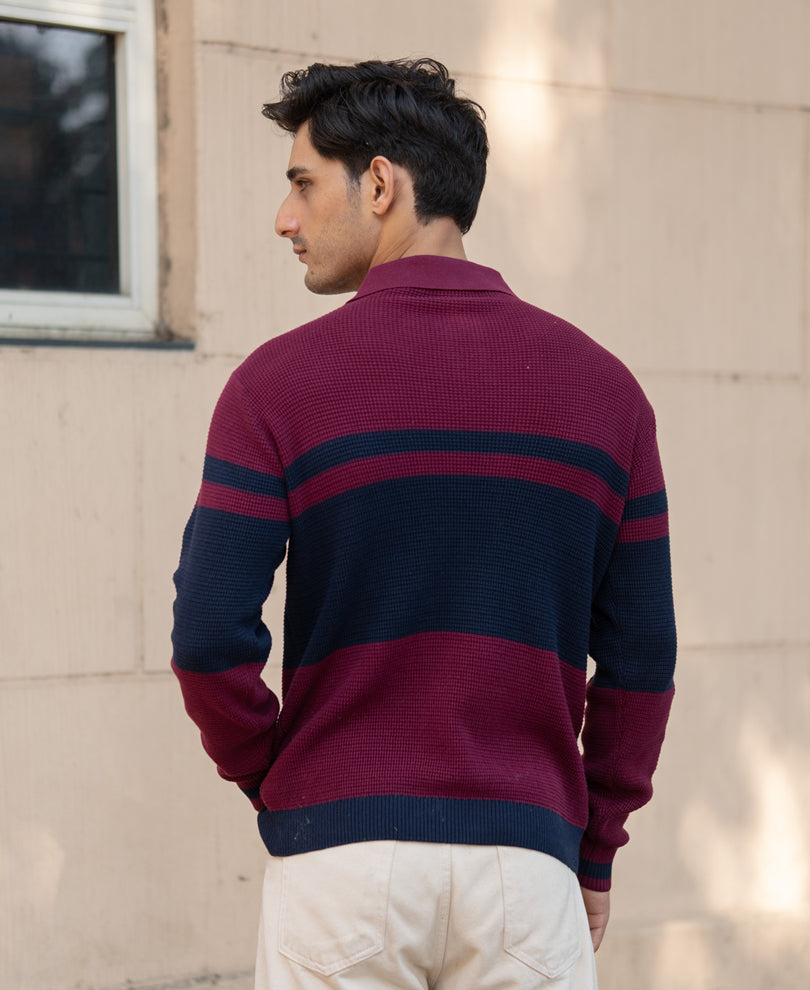 Wine Stripe Knit T-Shirt.