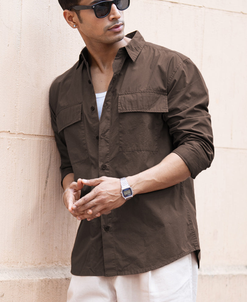 Dark Brown Double Pocket Lightweight Shirt.
