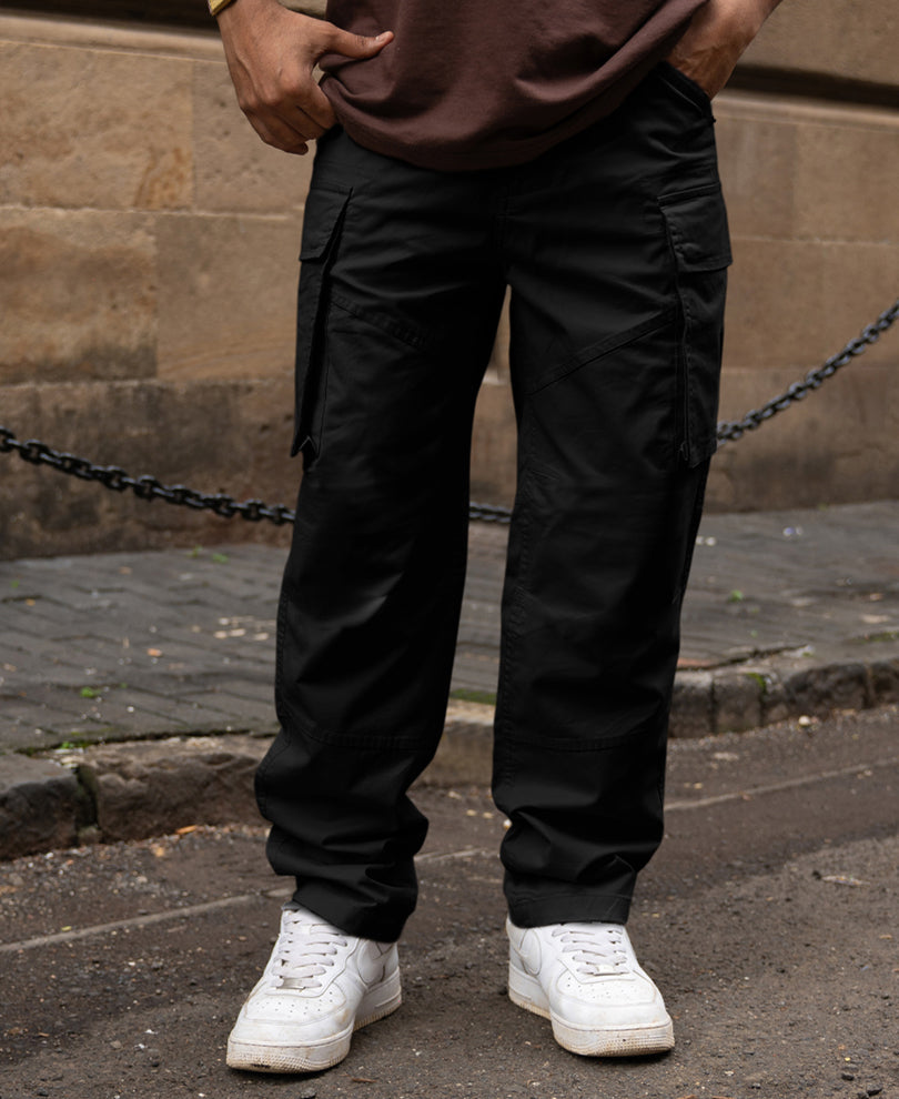 Black Cotton Cargo Trouser.
