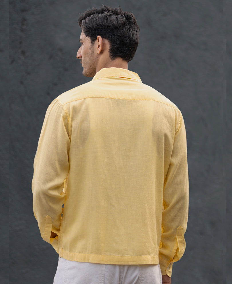 Yellow Linen Double Pocket Shirt.
