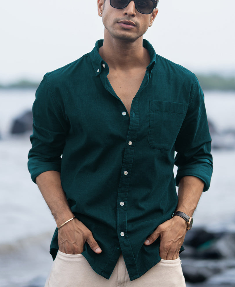 Dark Teal Corduroy Buttondown Shirt.