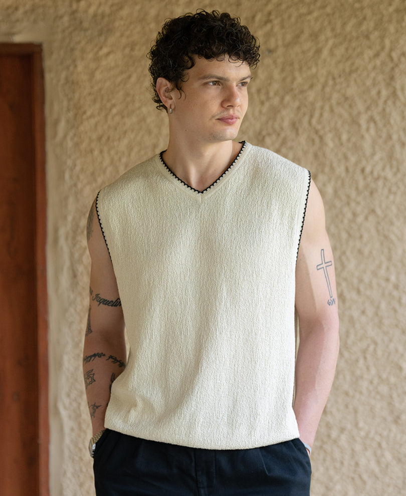Cream Knit Structured Vest 100% Cotton