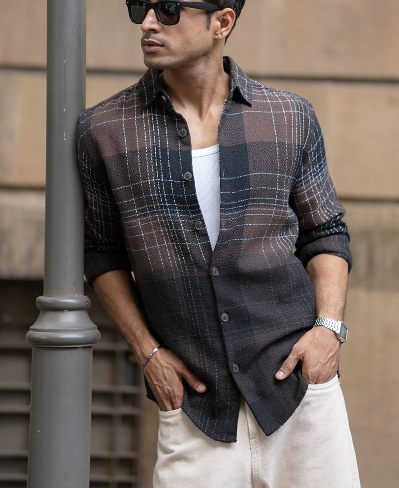 Brown Ombre Checks Shirt.