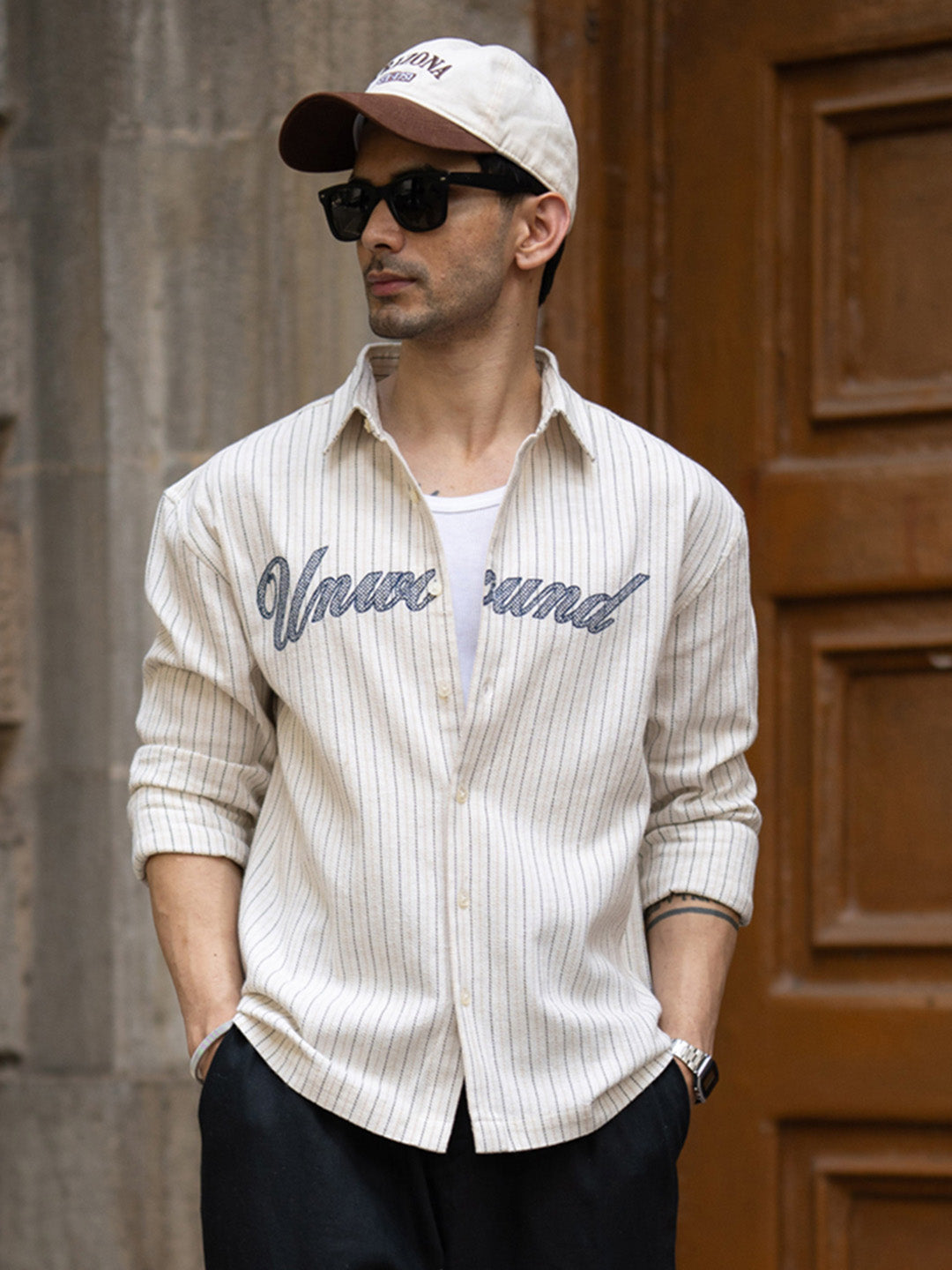 Natural Striped Embroidered Shirt