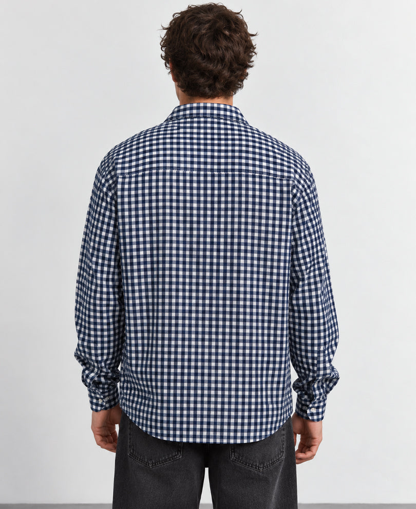 Blue Embroidered Micro Checks Shirt