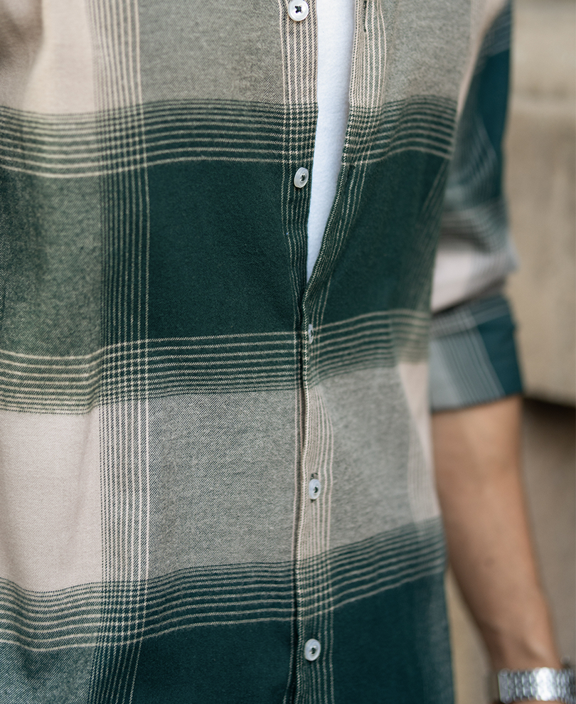 Green Lightweight Flannel Check Shirt