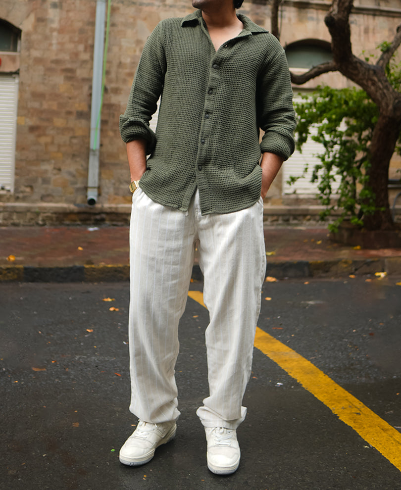 Off White and Beige Baggy Fit Pant.