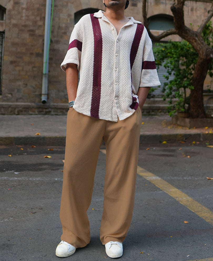 Beige Waffle Baggy Fit Track Pant.