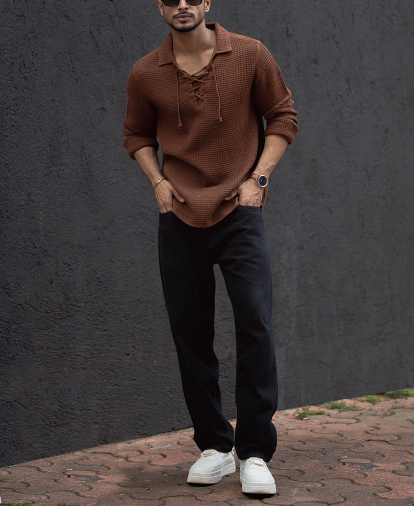 Brown Regular Fit Full Sleeves Shirt.
