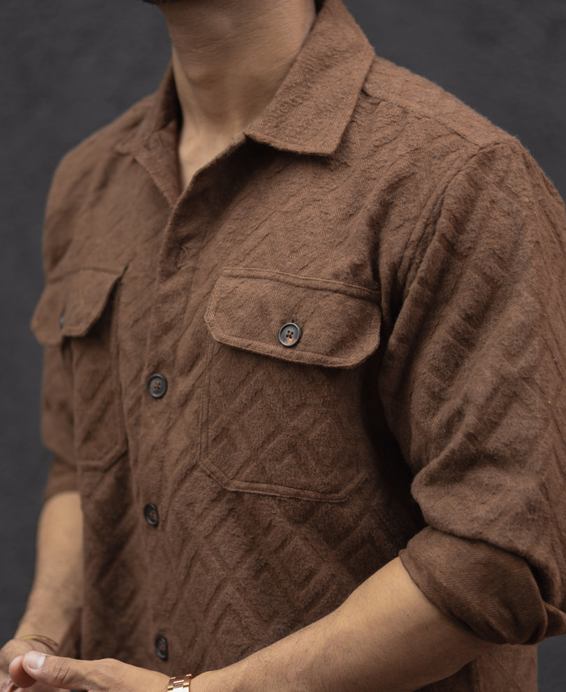 Dark Brown Regular Fit Full Sleeves Shirt.