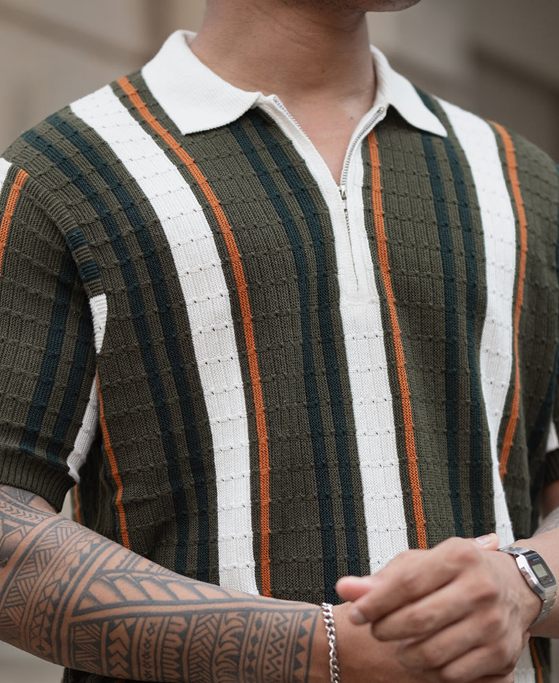 Multicolour Striped Regular Fit Half Sleeve T-Shirt.