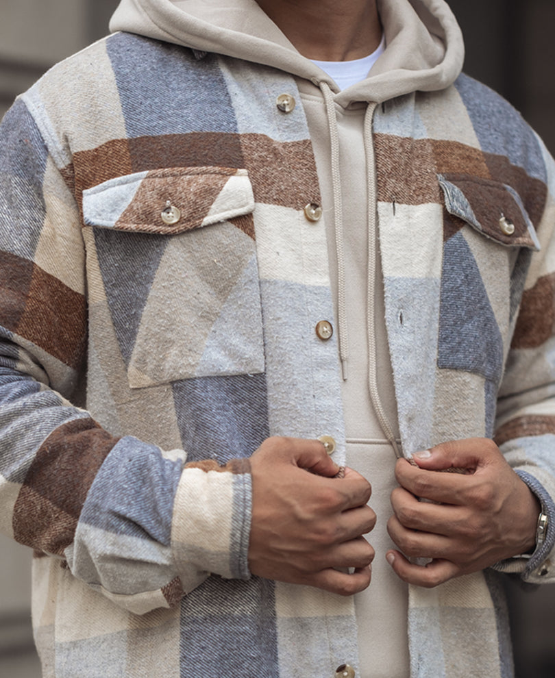 Beige Regular Fit Full Sleeve Shirt With Double Flap Pocket.