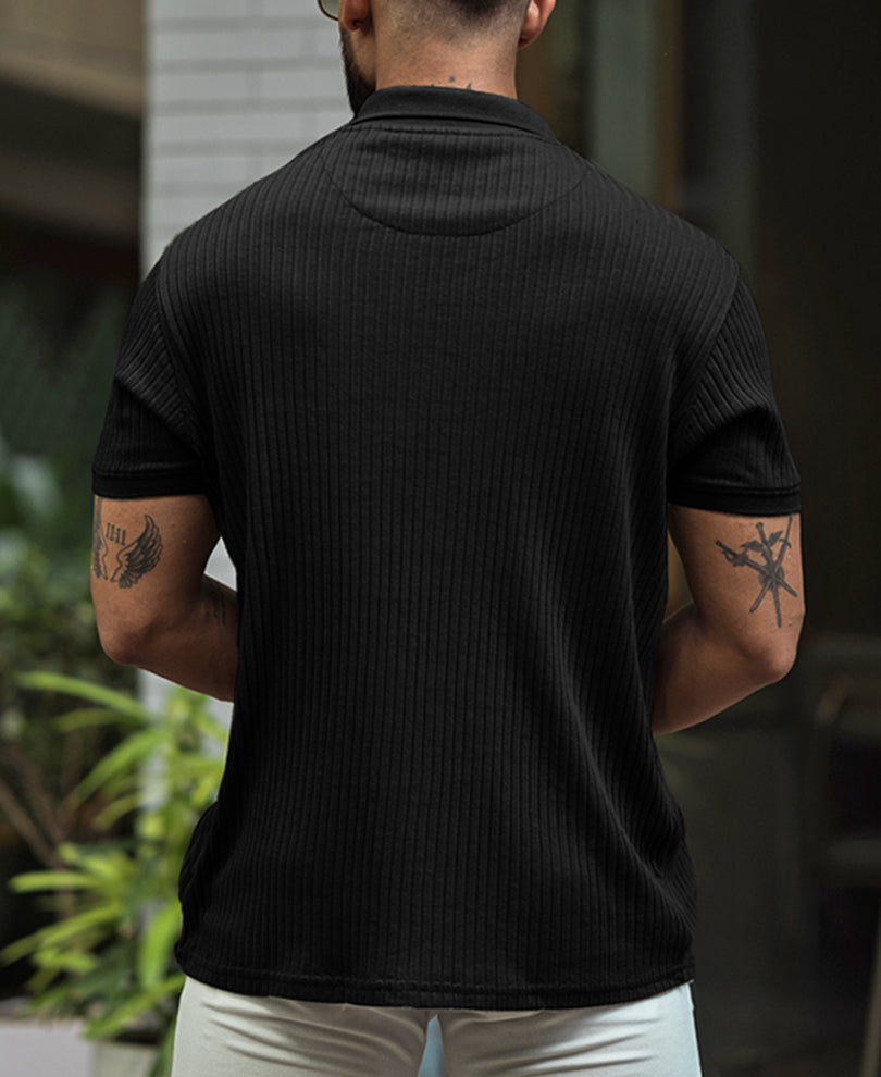Black Regular Fit Half Sleeves T-shirt.
