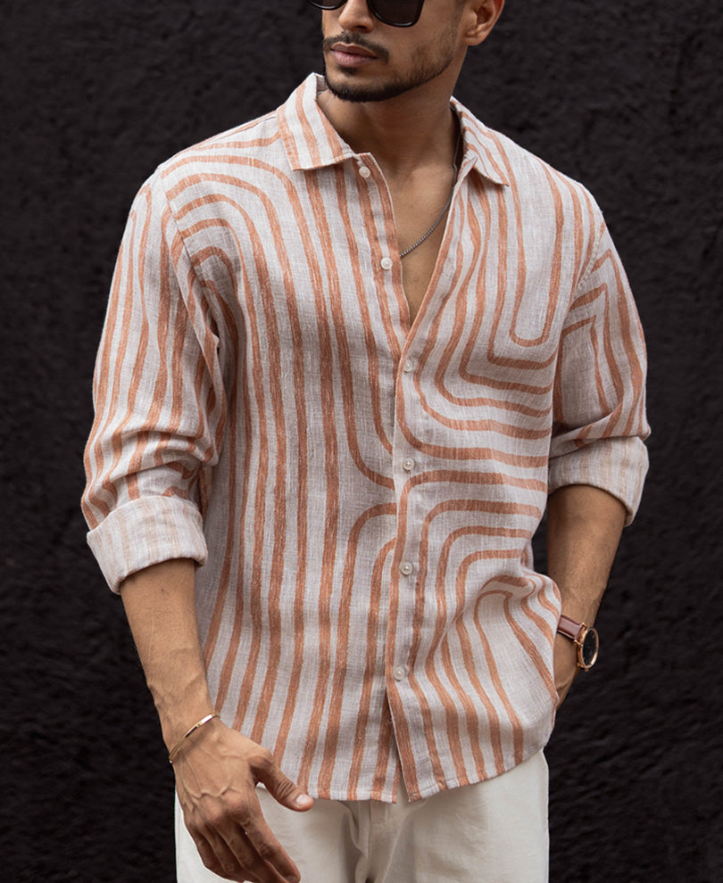 Rust Brown Regular Fit Full Sleeves Shirt.