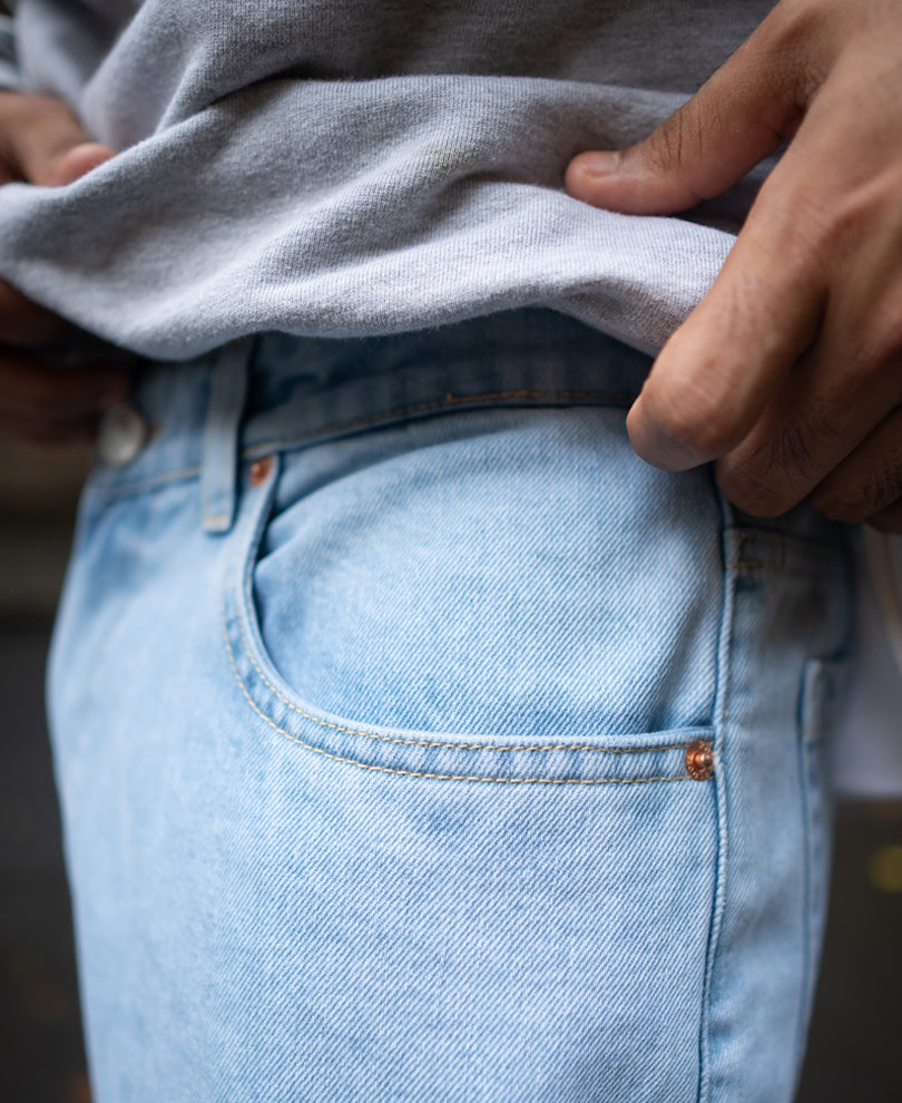 Ice Blue Basic Baggy Fit Denim Jeans.