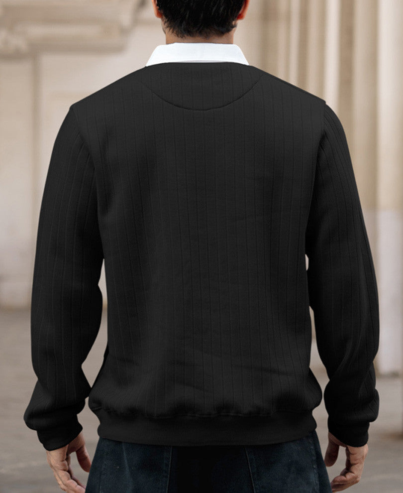 Black Regular Fit Full Sleeves Collar T-Shirt.