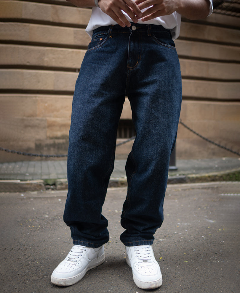 Dark Blue Baggy Fit Denim Jeans.