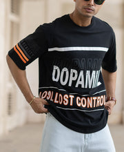 Black Oversized Half Sleeves Printed T-Shirt.