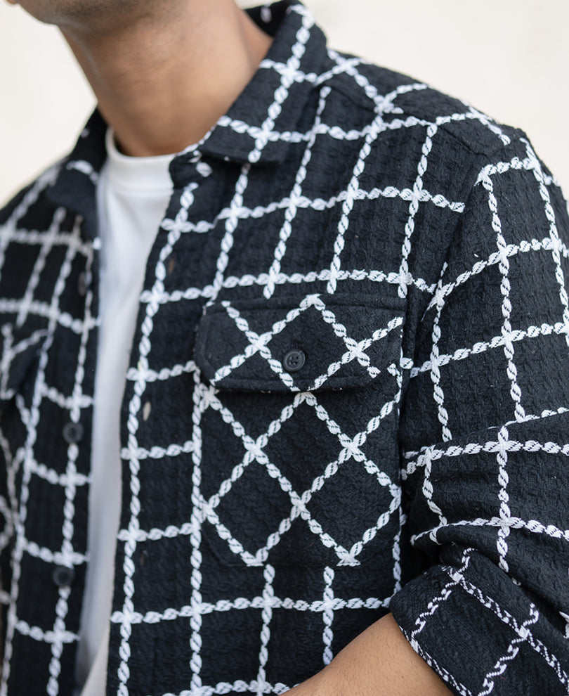 Black Structured Checks Shirt.