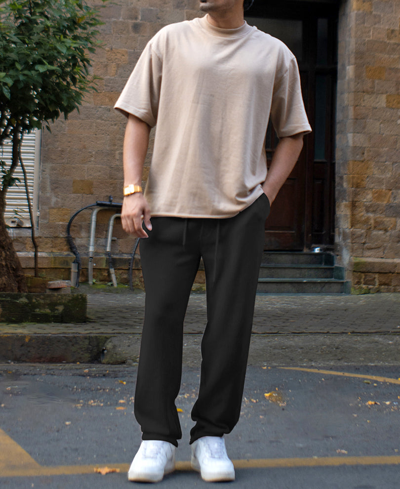 Black Corduroy Regular Fit Track Pant.