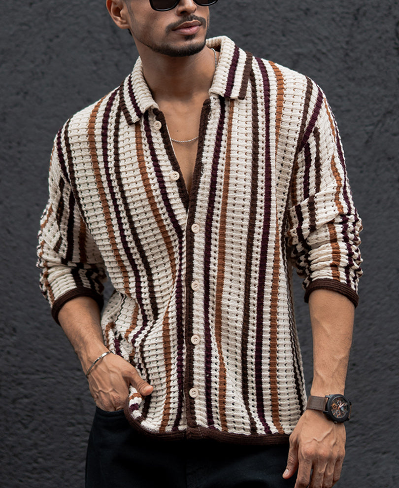 Multi Colour Stripes Regular Fit Full Sleeves Shirt.