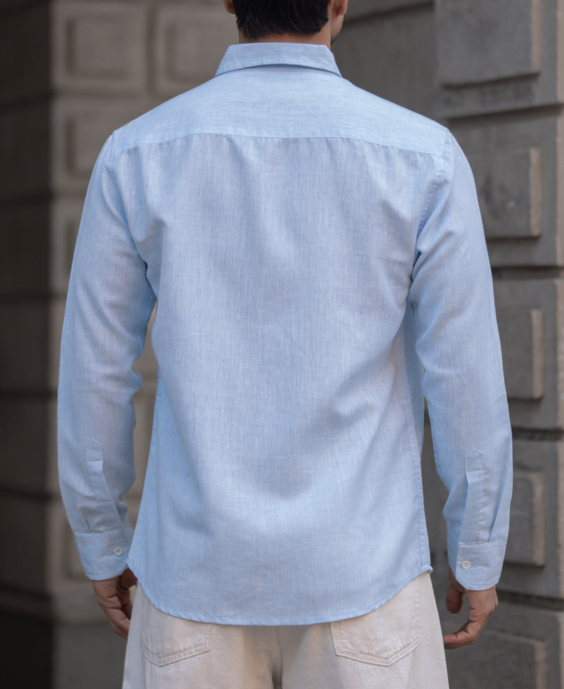 Sky Blue Plain Regular Fit Full Sleeves Shirt.