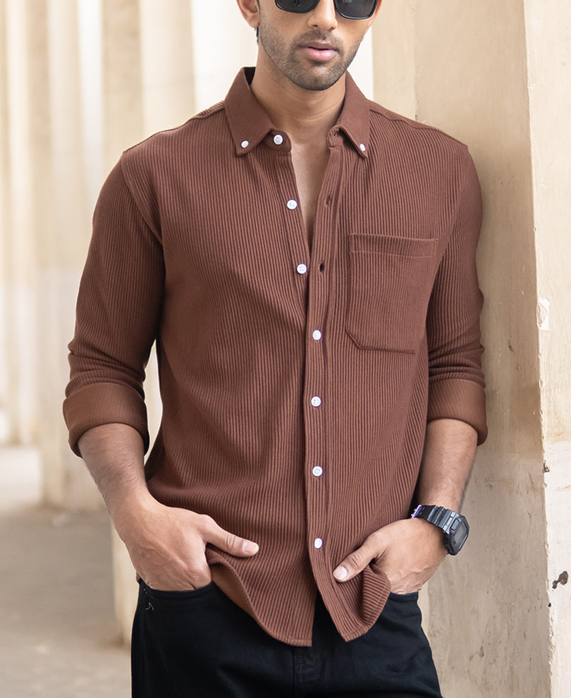 Cocoa Brown Regular Fit Full Sleeve Shirt.