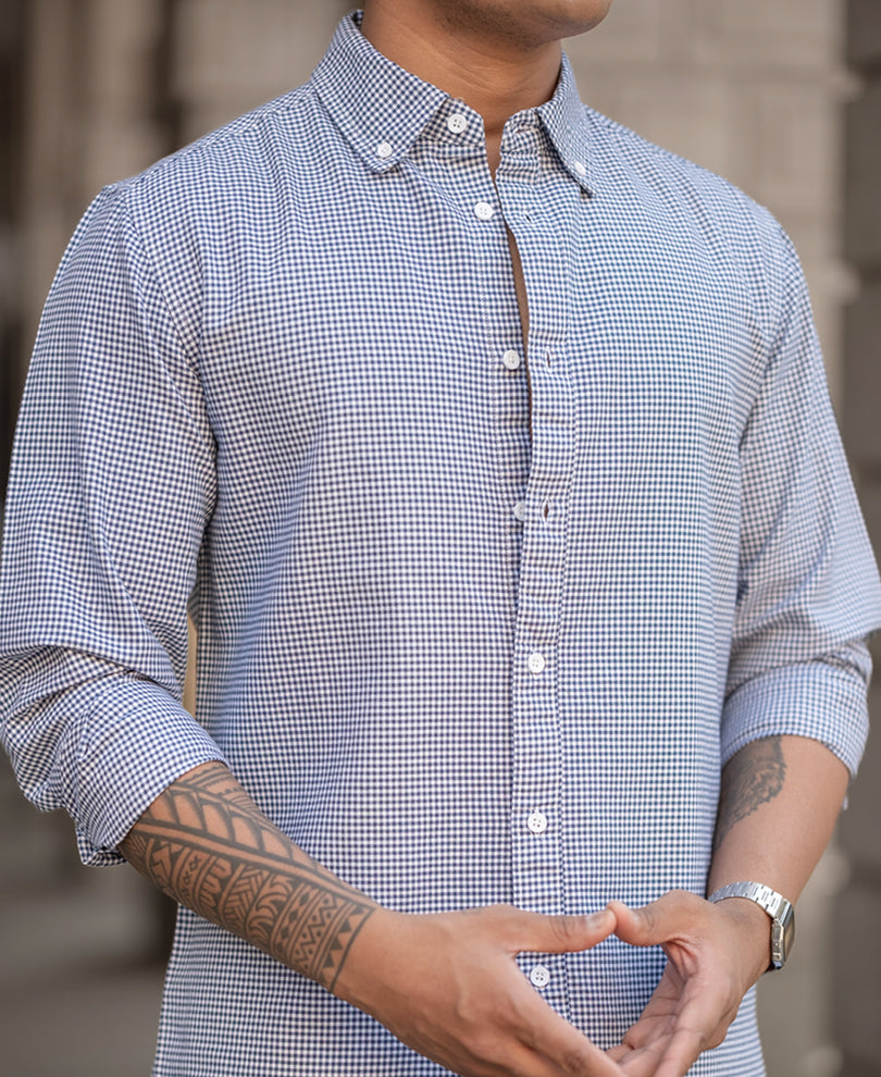 Navy Micro Check Lightweight Shirt.