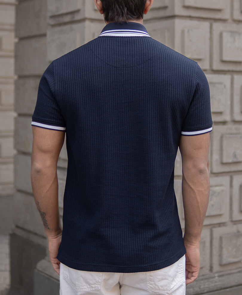 Navy Structured Polo T-Shirt.
