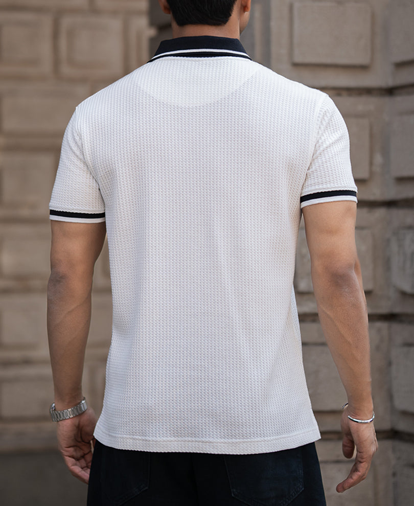 White Contrast Collar T-Shirt.