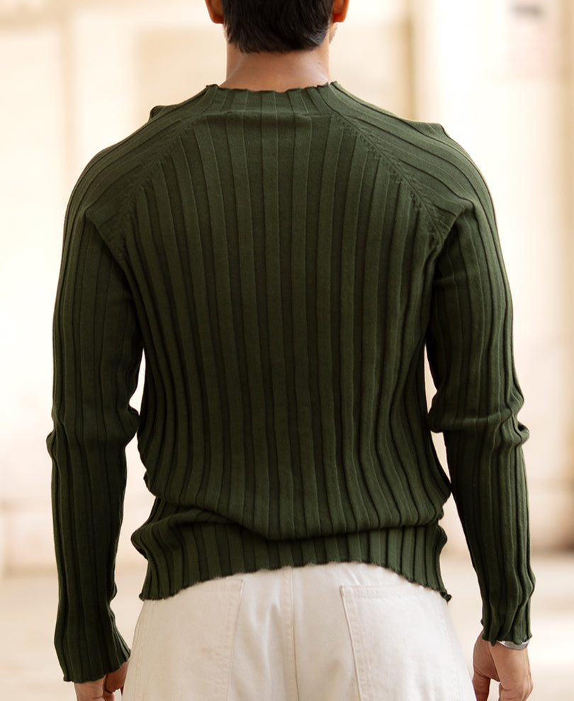 Olive High Neck Ribbed T-Shirt.