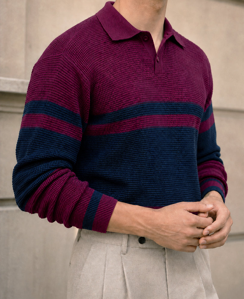 Wine Stripe Knit T-Shirt 100% Cotton